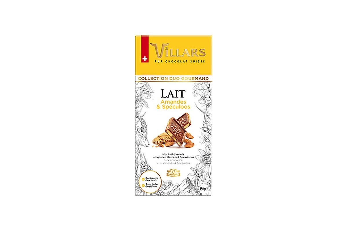 Chocolat au lait suisse aux amandes et spéculoos