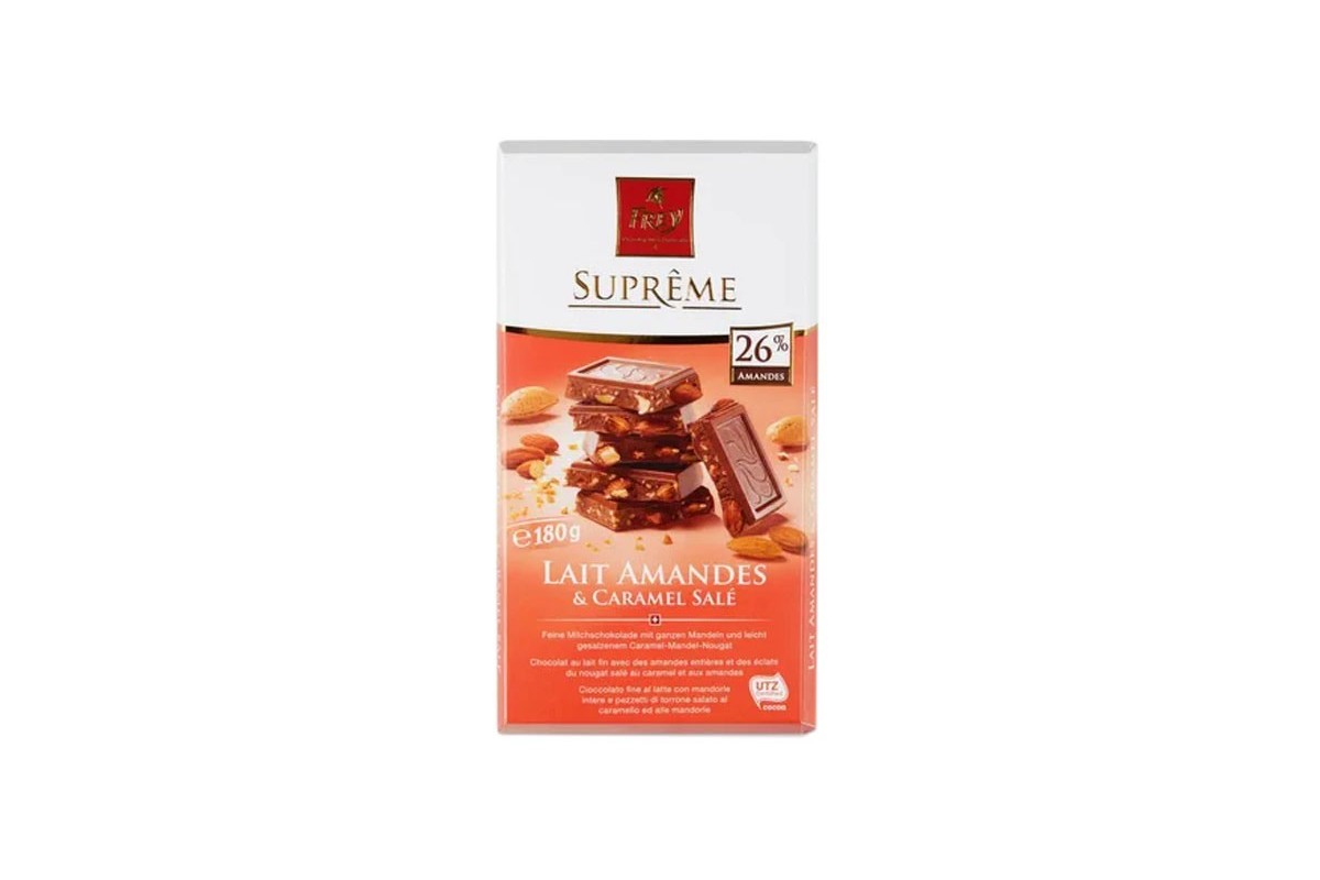 Suprême lait amandes et caramel salé 180g