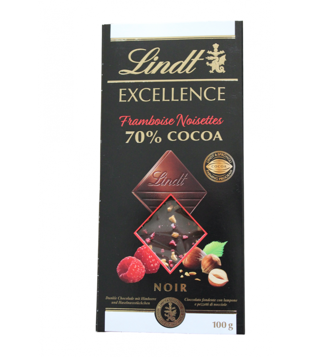 LINDT, EXCELLENCE CHOCOLAT NOIR FRAMBOISE, 100 G— Marché Nuvo